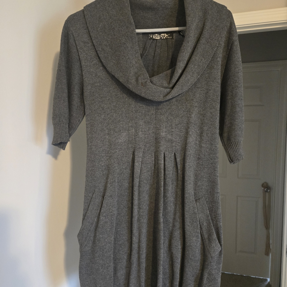 Guess Gray Cowl Neck Sweater Dress